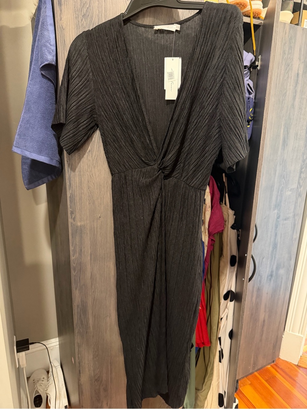 All in Favor Black Twist-Front Midi Dress
